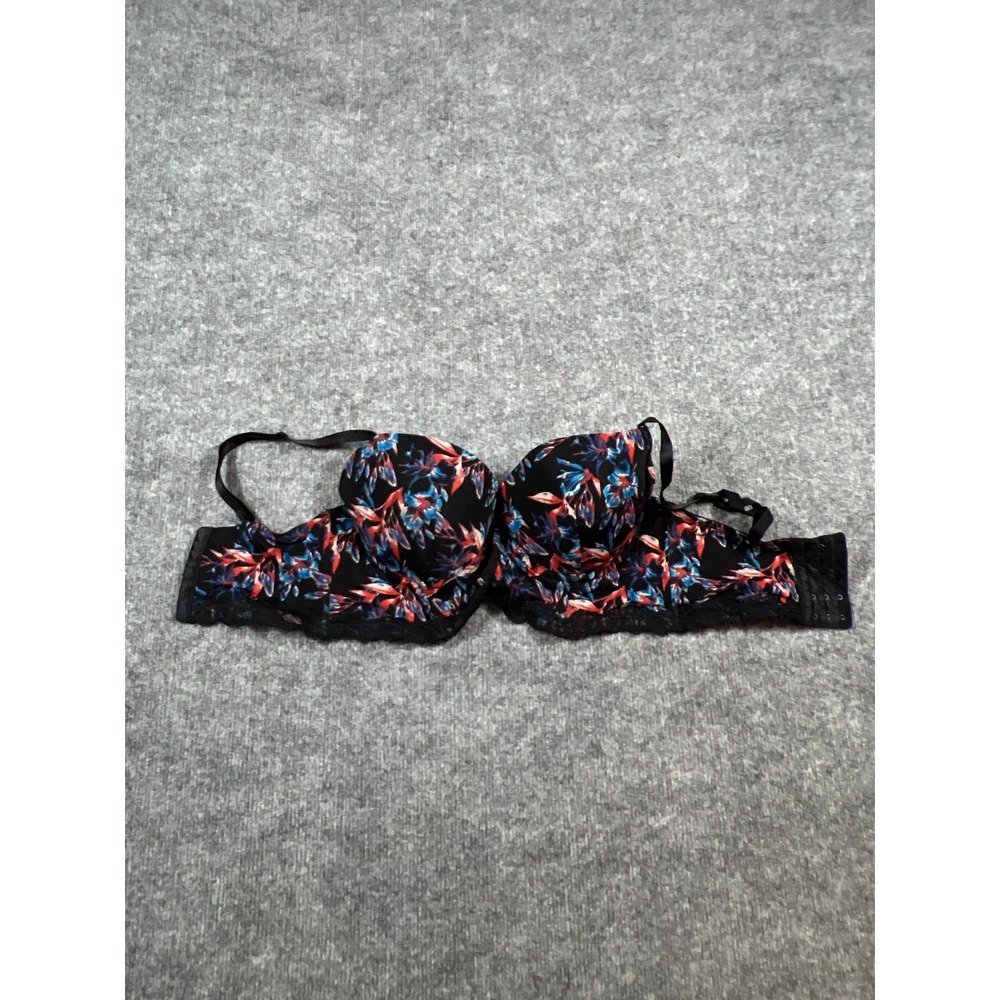 Adore Me T Shirt Bra Womens 34DD Black Floral Print Adjustable Straps Padded